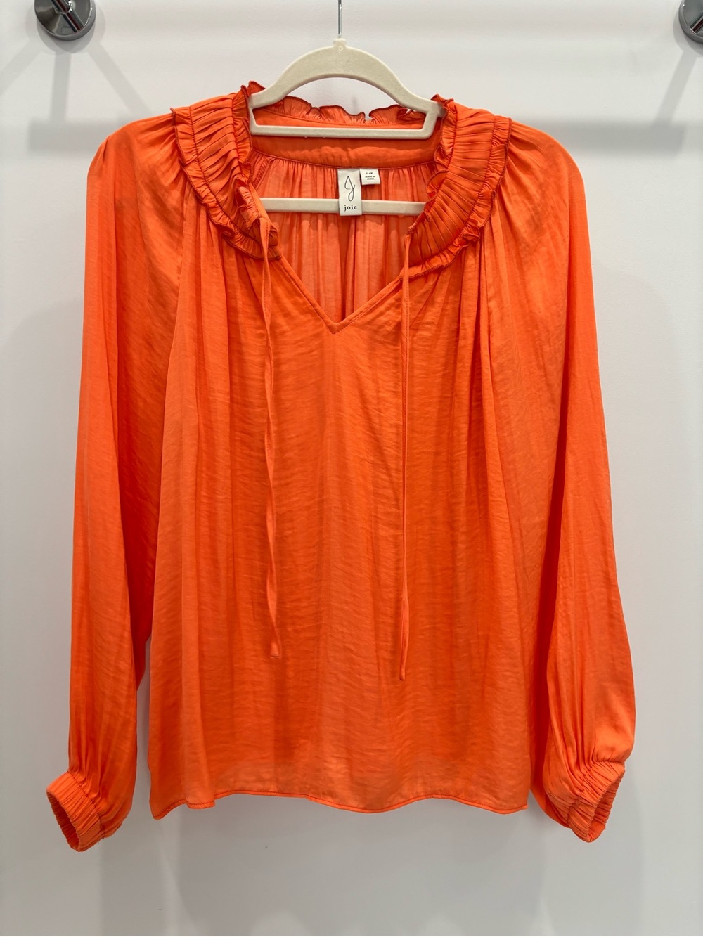 Joie Vibrant Orange Ruffle-Neck Long-Sleeve Blouse